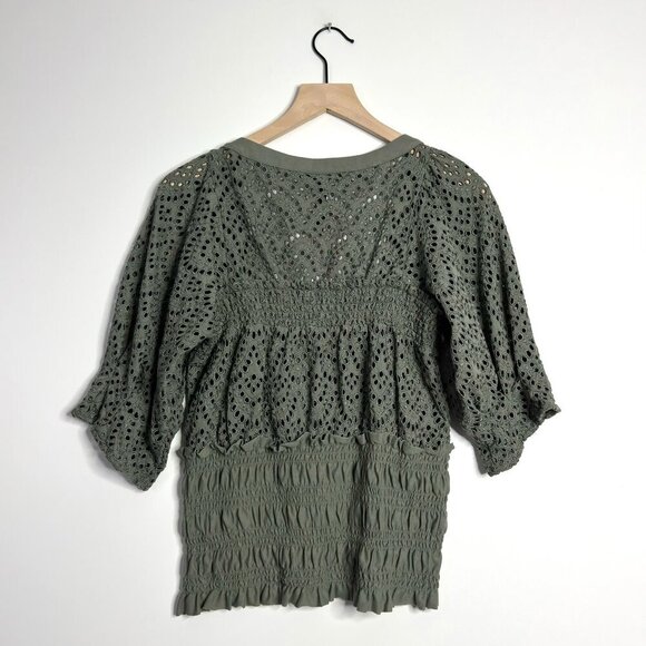 ANTHROPOLOGIE Sage Smocked Eyelet Top - Picture 5 of 7